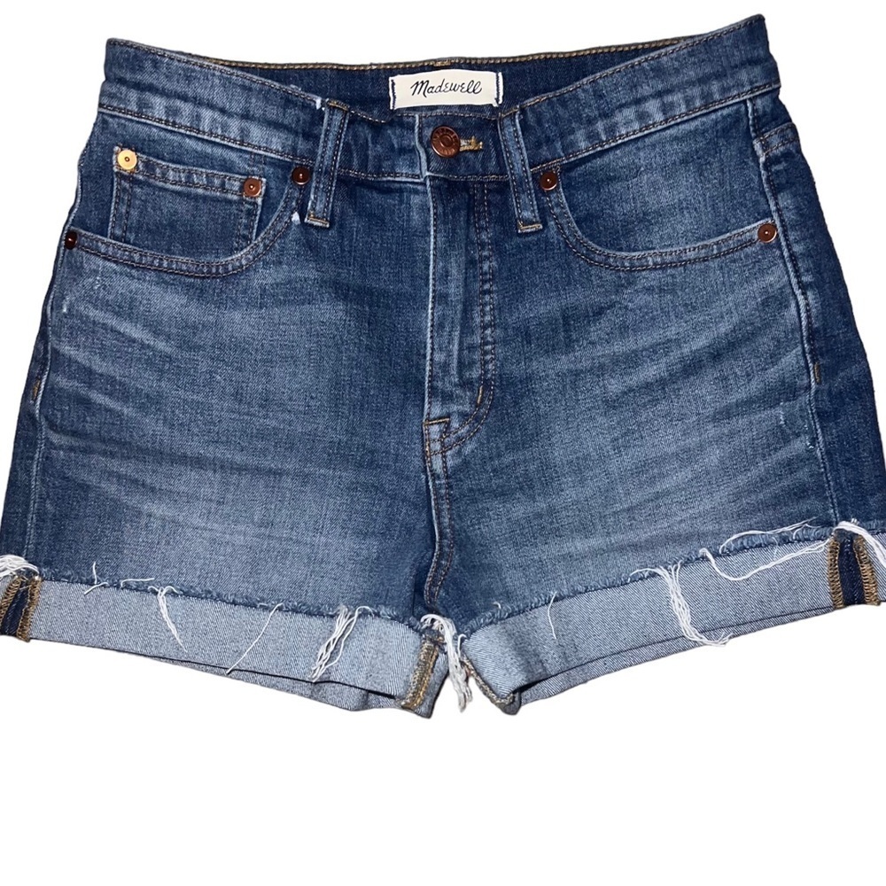 Madewell High Rise Denim Shorts Frayed Cuffed Distressed Hem Festival Size 26
